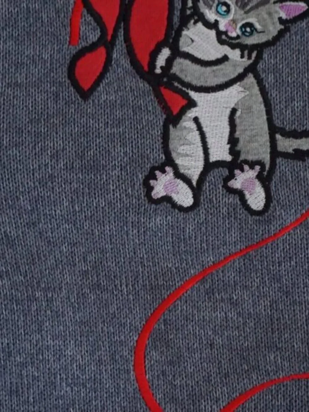 Vintage Blair Gray Cardigan Cats Yarn Holiday Cabincore Grandmacore Festive M - Picture 8 of 9